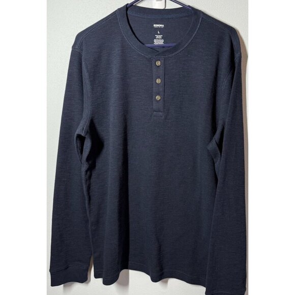 Sonoma Mens 3 Button Henley Textured Navy Blue Large Long Sleeve Thermal - Picture 1 of 11